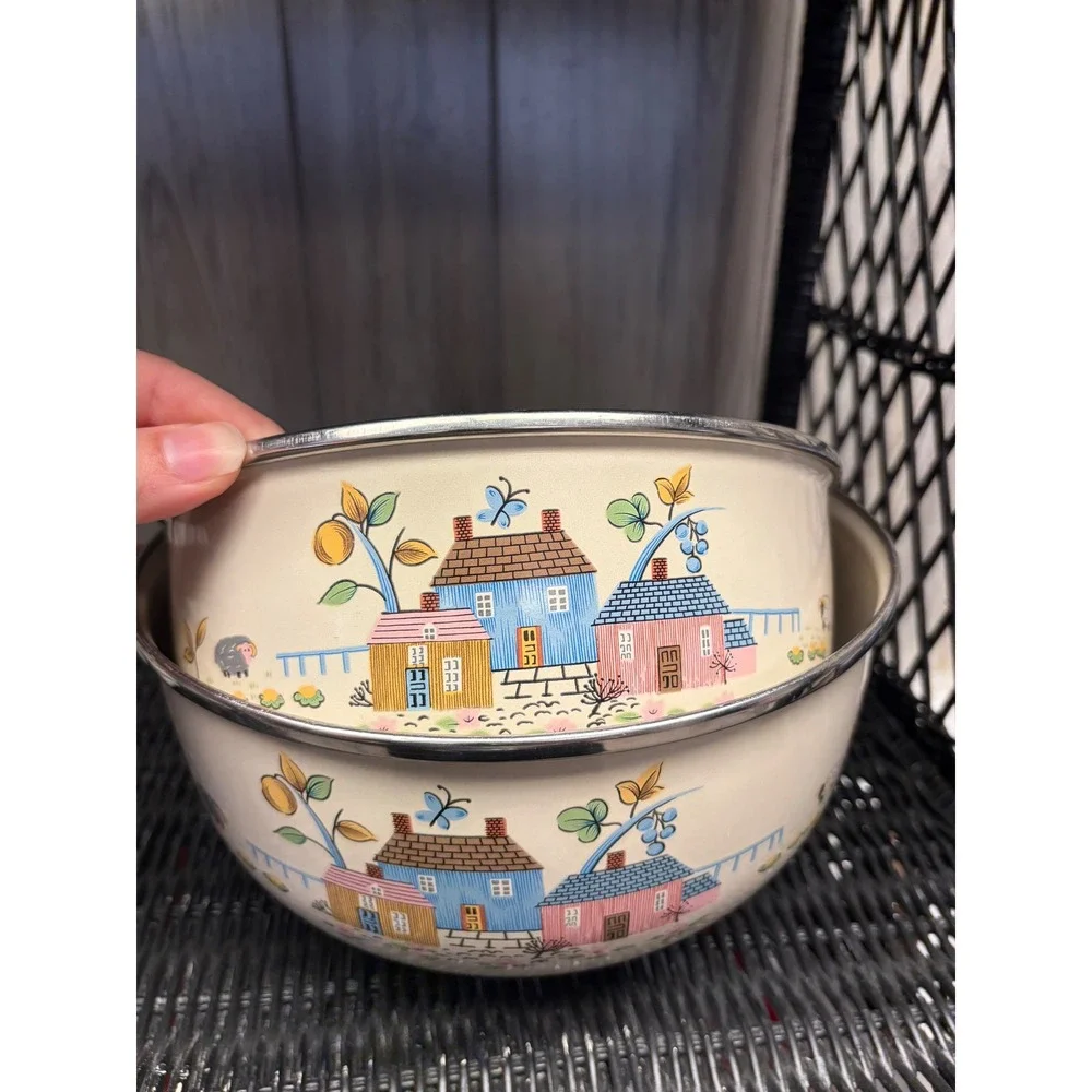 Vintage International Heartland Nesting Mixing Bowls Folk Art Farmhouse Set 2